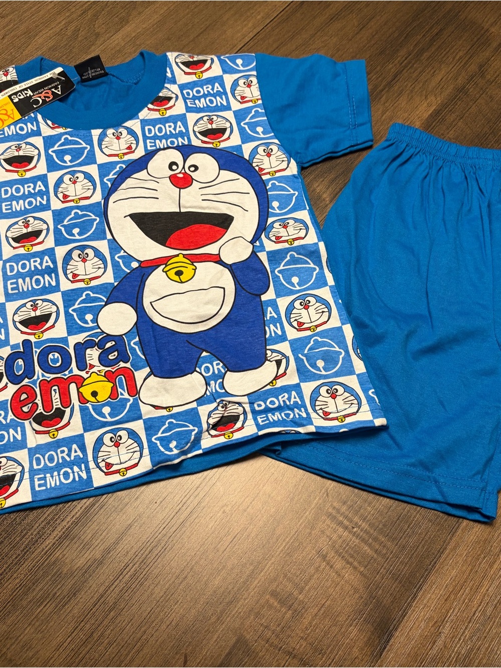 Doraemon blue checkered short set nwt size 8